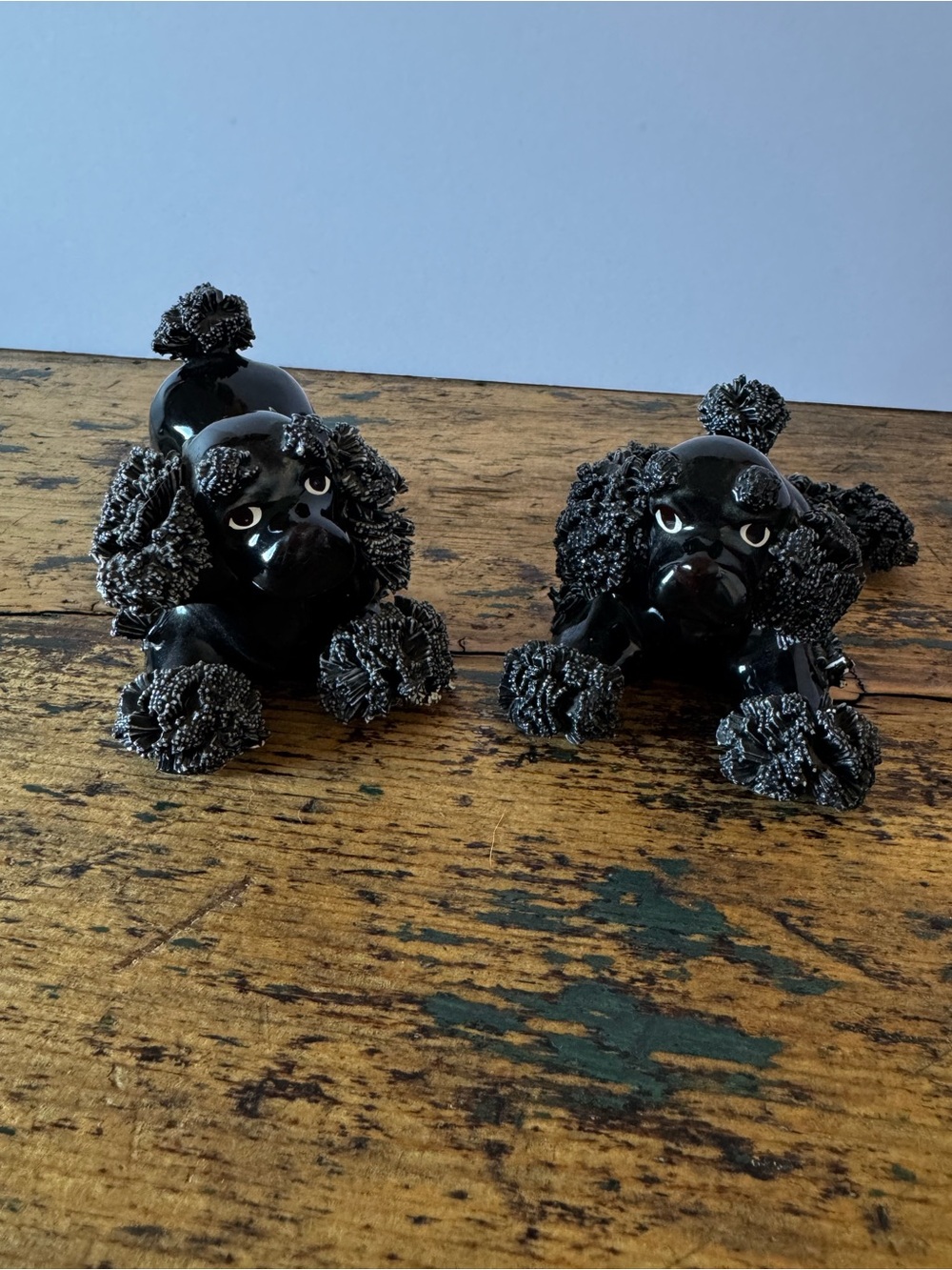 Black Decorative Japanese Spaghetti Poodle Dog Figurines - Pair